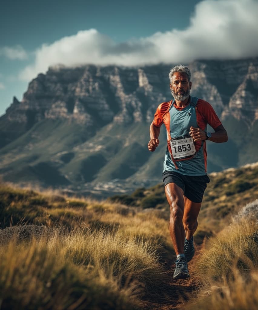 Trail runner with Table Mountain backdrop